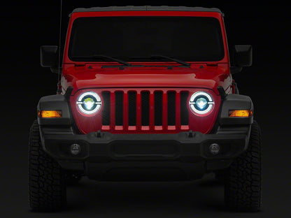 Raxiom Axial Series 9-Inch LED Angel Eye Headlights; Black Housing; Clear Lens (18-25 Jeep Wrangler JL)