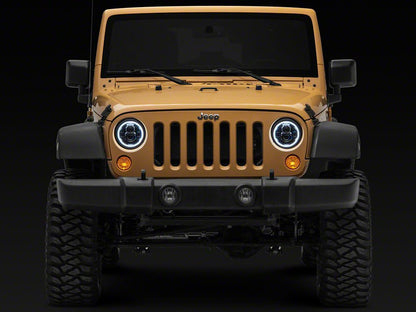 Raxiom Axial Series 7-Inch LED Headlights with DRL Turn Signals; Black Housing; Clear Lens (07-18 Jeep Wrangler JK)