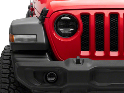 Raxiom Axial Series 9-Inch Angel Eye LED Headlights and LED Fog Lights; Black Housing; Clear Lens (18-25 Jeep Wrangler JL)
