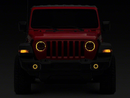 Raxiom Axial Series 9-Inch Angel Eye LED Headlights and LED Fog Lights; Black Housing; Clear Lens (18-25 Jeep Wrangler JL)