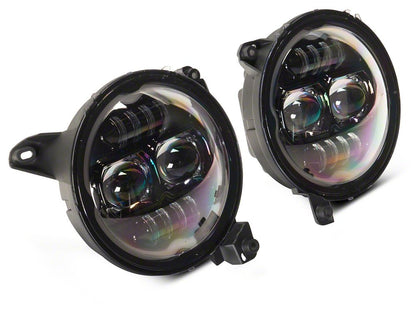 Raxiom Axial Series 9-Inch Angel Eye LED Headlights and LED Fog Lights; Black Housing; Clear Lens (18-25 Jeep Wrangler JL)