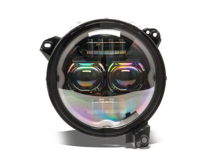 Raxiom Axial Series 9-Inch Angel Eye LED Headlights and LED Fog Lights; Black Housing; Clear Lens (18-25 Jeep Wrangler JL)