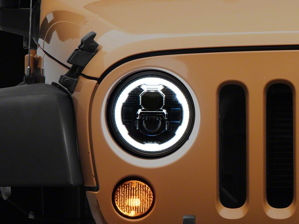 Raxiom Axial Series 7-Inch LED Headlights with DRL; Black Housing; Clear Lens (07-18 Jeep Wrangler JK)