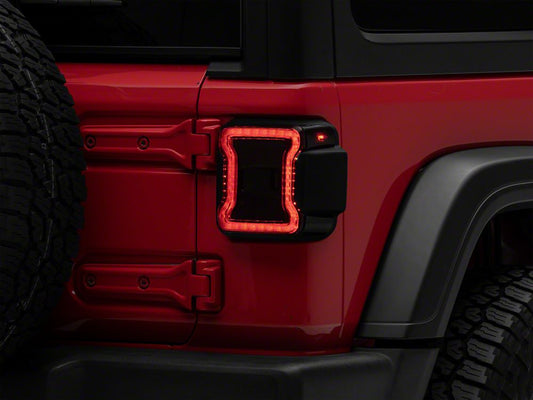 Raxiom LED Tail Lights; Red Housing; Smoked Lens (18-25 Jeep Wrangler JL w/ Factory Halogen Tail Lights & w/o Blind Spot Detection)