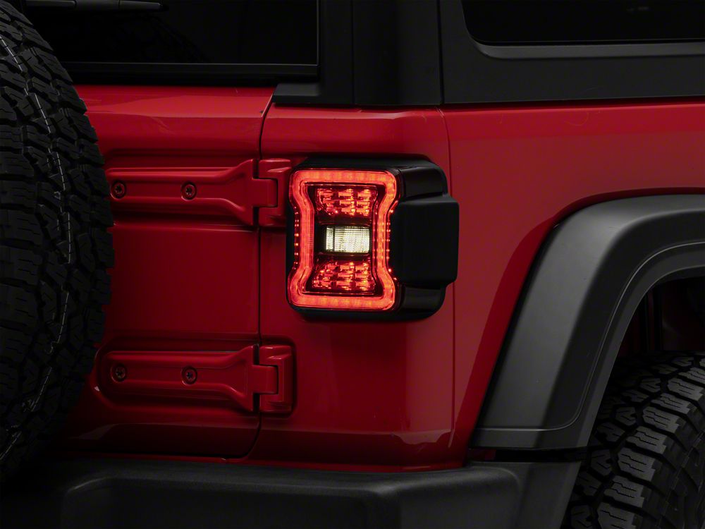 Raxiom LED Tail Lights; Red Housing; Smoked Lens (18-25 Jeep Wrangler JL w/ Factory Halogen Tail Lights & w/o Blind Spot Detection)