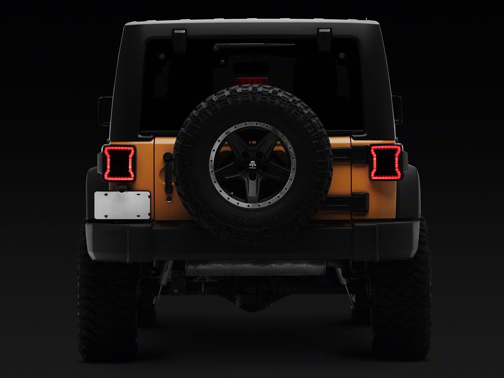 Raxiom Axial Series JL Style LED Tail Lights; Black Housing; Smoked Lens (07-18 Jeep Wrangler JK)