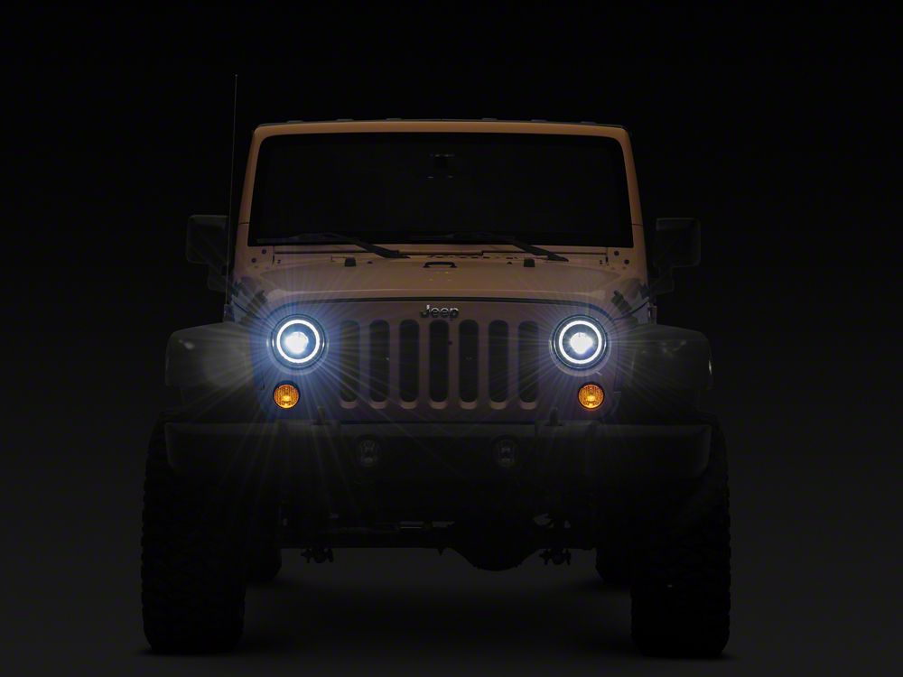 Raxiom 7-Inch V2 Dragon Eye LED Headlights; Black Housing; Clear Lens (07-18 Jeep Wrangler JK)