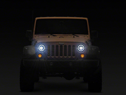 Raxiom 7-Inch V2 Dragon Eye LED Headlights; Black Housing; Clear Lens (07-18 Jeep Wrangler JK)