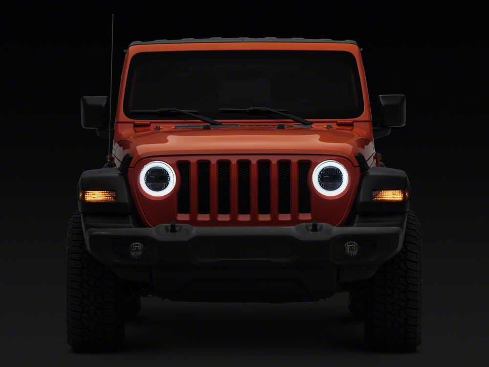 Raxiom 9-Inch LED Headlights with DRL and Turn Signals; Black Housing; Clear Lens (18-25 Jeep Wrangler JL)