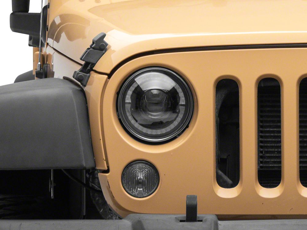 Raxiom High Output LED Headlights with Angel Eye DRL; Black Housing; Clear Lens (07-18 Jeep Wrangler JK)