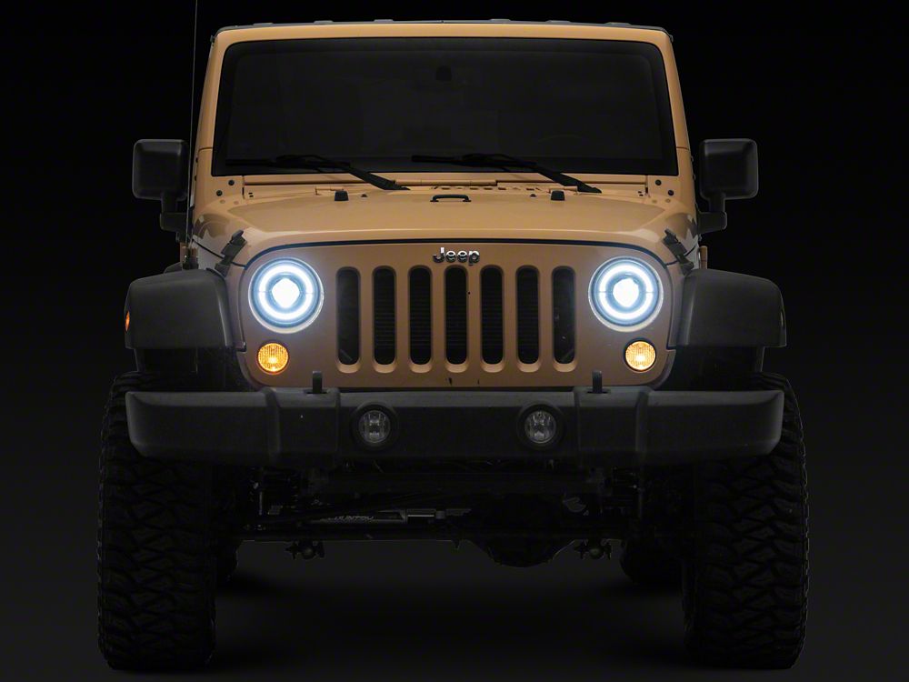 Raxiom High Output LED Headlights with Angel Eye DRL; Black Housing; Clear Lens (07-18 Jeep Wrangler JK)