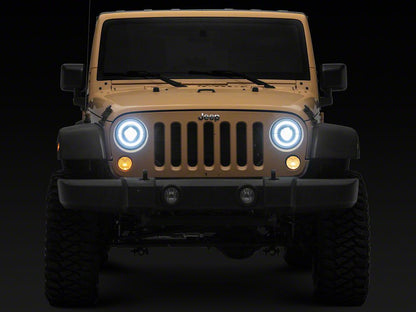 Raxiom High Output LED Headlights with Angel Eye DRL; Black Housing; Clear Lens (07-18 Jeep Wrangler JK)