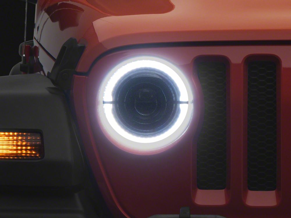 Raxiom High Output LED Headlights with Angel Eye DRL; Black Housing; Clear Lens (18-25 Jeep Wrangler JL)