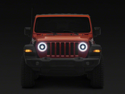 Raxiom High Output LED Headlights with Angel Eye DRL; Black Housing; Clear Lens (18-25 Jeep Wrangler JL)