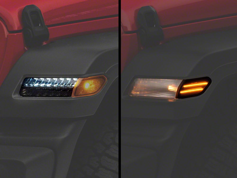 Raxiom Axial Series LED Fender Flare Marker Lights and Sequential LED Parking/Turn Signal Lights; Smoked (18-26 Jeep Wrangler JL Sport w/ Factory Halogen Lights)