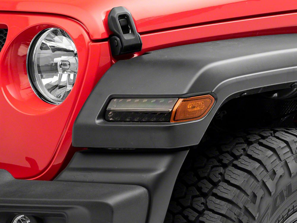 Raxiom Axial Series LED Fender Flare Marker Lights and Sequential LED Parking/Turn Signal Lights; Smoked (18-26 Jeep Wrangler JL Sport w/ Factory Halogen Lights)