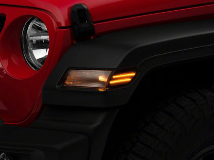 Raxiom Axial Series LED Fender Flare Marker Lights and Sequential LED Parking/Turn Signal Lights; Smoked (18-26 Jeep Wrangler JL Sport w/ Factory Halogen Lights)