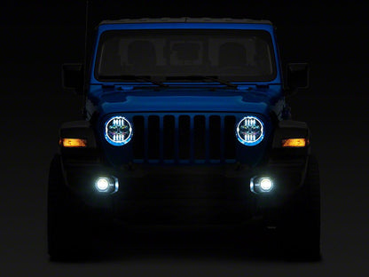Raxiom Axial Series 9-Inch Angel Eye LED Headlights and LED Fog Lights; Black Housing; Clear Lens (20-25 Jeep Gladiator JT)