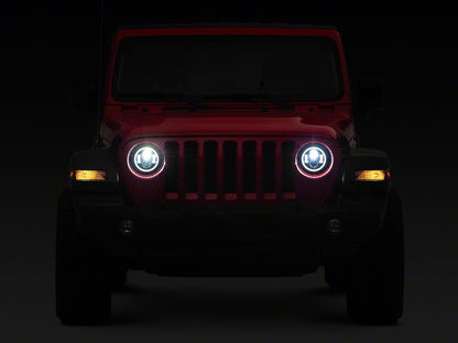 Raxiom Axial Series 7-Inch LED Halo Headlights with DRL and Amber Turn Signals; Black Housing; Clear Lens (20-25 Jeep Gladiator JT)