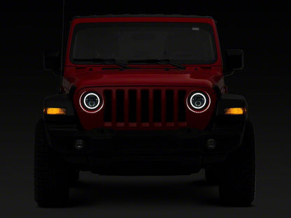 Raxiom Axial Series 7-Inch LED Halo Headlights with DRL and Amber Turn Signals; Black Housing; Clear Lens (20-25 Jeep Gladiator JT)