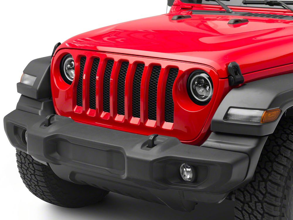 Raxiom Axial Series 7-Inch LED Halo Headlights with DRL and Amber Turn Signals; Black Housing; Clear Lens (20-25 Jeep Gladiator JT)