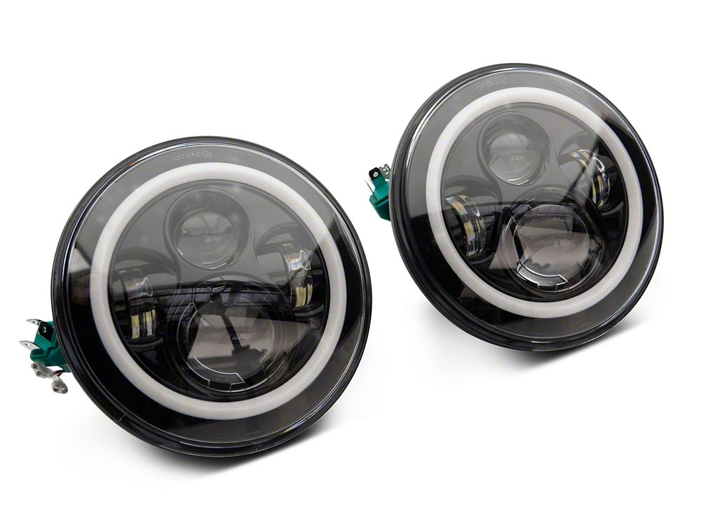Raxiom Axial Series 7-Inch LED Halo Headlights with DRL and Amber Turn Signals; Black Housing; Clear Lens (20-25 Jeep Gladiator JT)