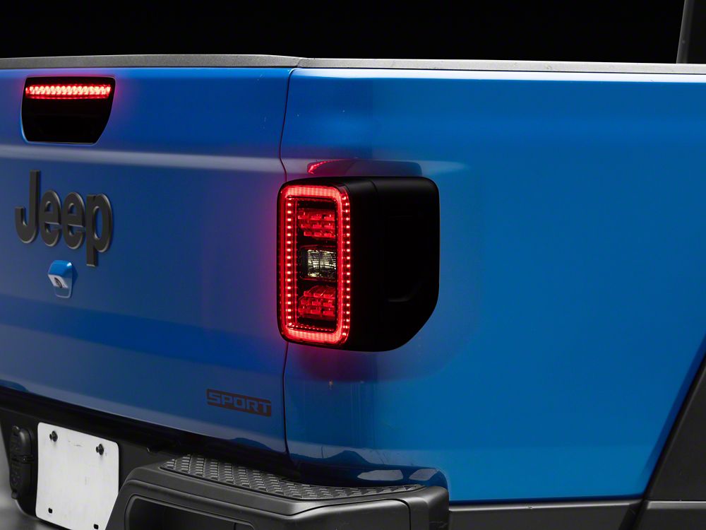 Raxiom Axial Series LED Tail Lights; Black Housing; Smoked Lens (20-25 Jeep Gladiator JT w/ Factory Halogen Tail Lights & w/o Blind Spot Detection))