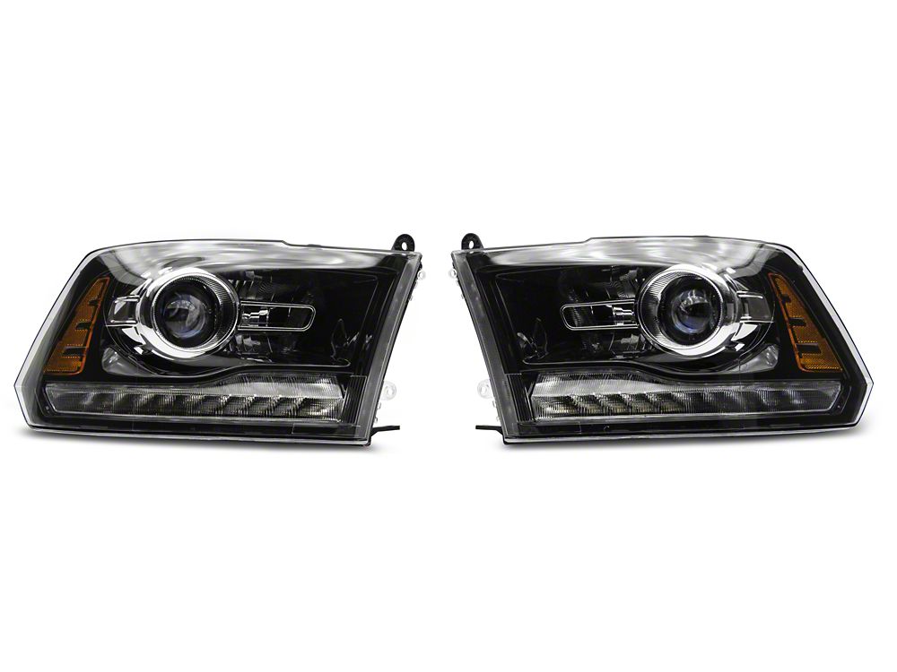 Raxiom LED Halo Headlights with Switchback Turn Signals; Black Housing; Clear Lens (09-18 RAM 1500 w/ Factory Halogen Non-Projector Headlights)