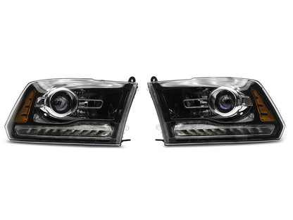 Raxiom LED Halo Headlights with Switchback Turn Signals; Black Housing; Clear Lens (09-18 RAM 1500 w/ Factory Halogen Non-Projector Headlights)