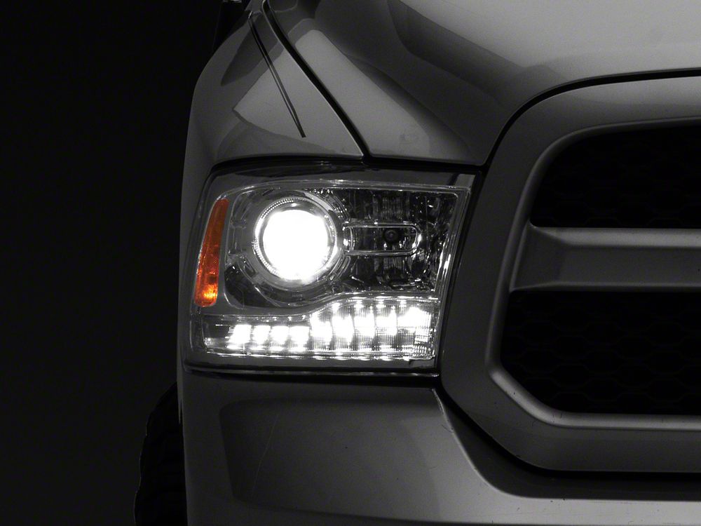 Raxiom LED Halo Headlights with Switchback Turn Signals; Chrome Housing; Clear Lens (09-18 RAM 1500 w/ Factory Halogen Non-Projector Headlights)