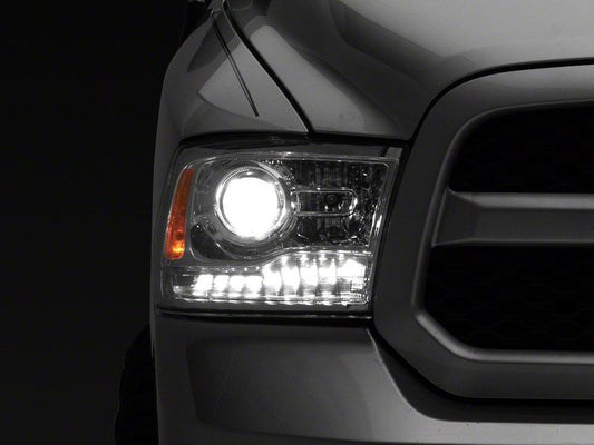 Raxiom LED Halo Headlights with Switchback Turn Signals; Chrome Housing; Clear Lens (09-18 RAM 1500 w/ Factory Halogen Non-Projector Headlights)