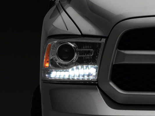 Raxiom LED Halo Headlights with Switchback Turn Signals; Chrome Housing; Clear Lens (09-18 RAM 1500 w/ Factory Halogen Non-Projector Headlights)