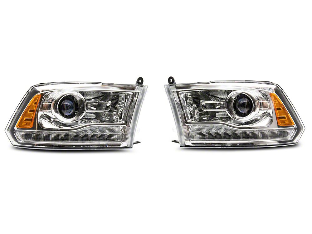 Raxiom LED Halo Headlights with Switchback Turn Signals; Chrome Housing; Clear Lens (09-18 RAM 1500 w/ Factory Halogen Non-Projector Headlights)