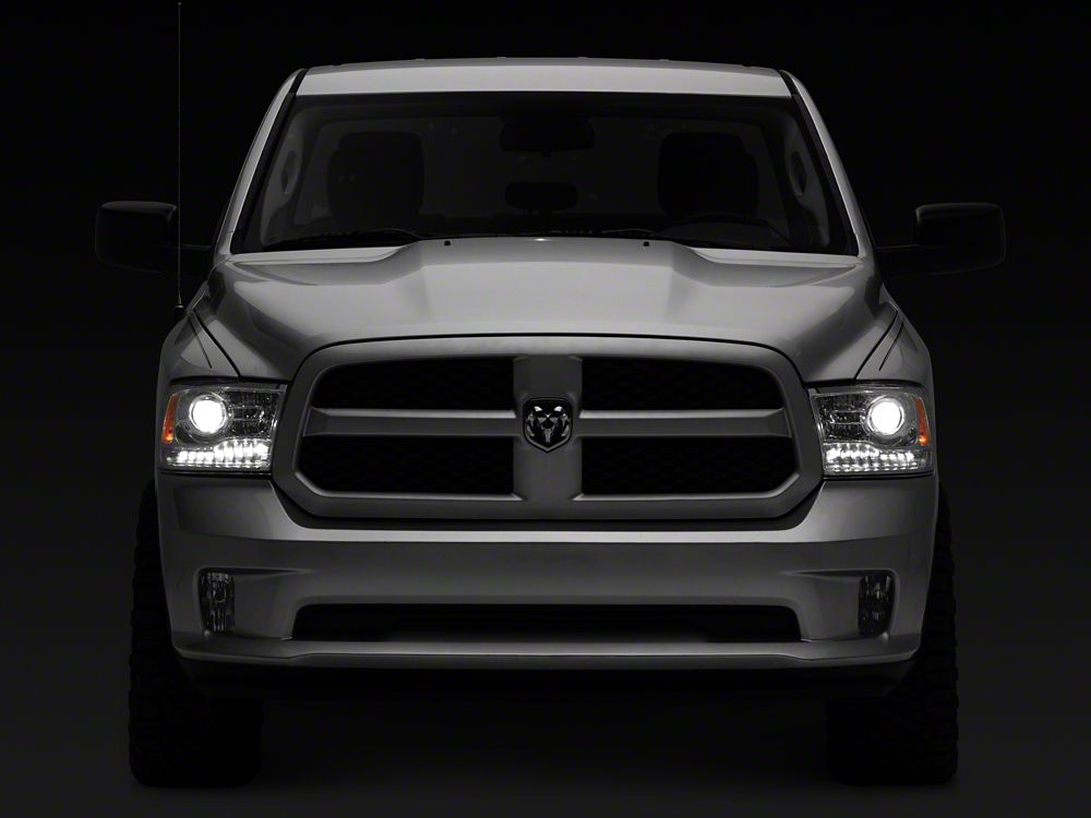 Raxiom LED Halo Headlights with Switchback Turn Signals; Chrome Housing; Clear Lens (09-18 RAM 1500 w/ Factory Halogen Non-Projector Headlights)