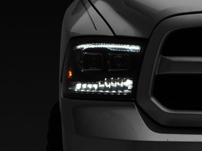 Raxiom LED Projector Headlights with Switchback Turn Signals; Black Housing; Clear Lens (09-18 RAM 1500 w/ Factory Halogen Non-Projector Headlights)