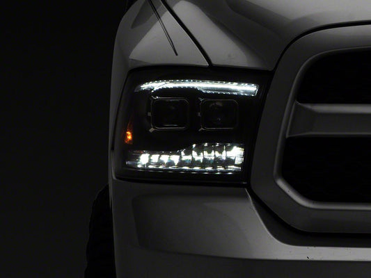 Raxiom LED Projector Headlights with Switchback Turn Signals; Black Housing; Clear Lens (09-18 RAM 1500 w/ Factory Halogen Non-Projector Headlights)