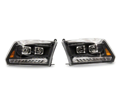 Raxiom LED Projector Headlights with Switchback Turn Signals; Black Housing; Clear Lens (09-18 RAM 1500 w/ Factory Halogen Non-Projector Headlights)