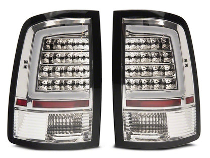 Raxiom Axial Series LED Tail Lights; Chrome Housing; Clear Lens (09-18 RAM 1500 w/ Factory Halogen Tail Lights)