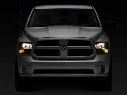 Raxiom Axial Series Euro Style Headlights with Dual Bulb; Black Housing; Clear Lens (09-18 RAM 1500 w/ Factory Halogen Non-Projector Headlights)