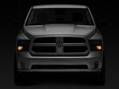 Raxiom Axial Series Euro Style Headlights with Dual Bulb; Black Housing; Clear Lens (09-18 RAM 1500 w/ Factory Halogen Non-Projector Headlights)