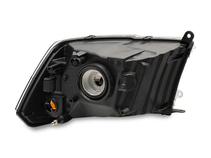 Raxiom Axial Series Euro Style Headlights with Single Bulb; Black Housing; Clear Lens (09-18 RAM 1500 w/ Factory Halogen Non-Projector Headlights)