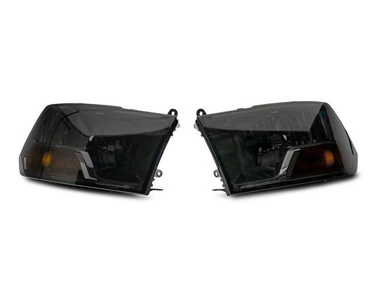 Raxiom Axial Series OEM Style Replacement Headlights with Single Bulb; Chrome Housing; Smoked Lens (09-18 RAM 1500 w/ Factory Halogen Non-Projector Headlights)