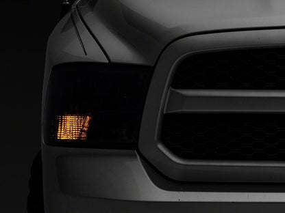 Raxiom Axial Series OEM Style Replacement Headlights with Dual Bulb; Chrome Housing; Smoked Lens (09-18 RAM 1500 w/ Factory Halogen Non-Projector Headlights)
