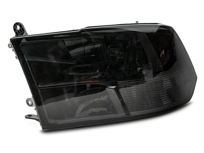 Raxiom Axial Series OEM Style Replacement Headlights with Dual Bulb; Chrome Housing; Smoked Lens (09-18 RAM 1500 w/ Factory Halogen Non-Projector Headlights)