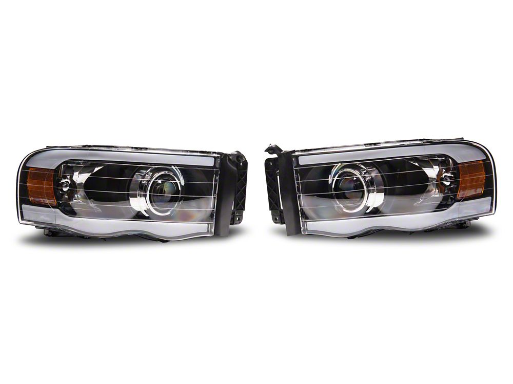 Raxiom Axial Series Proejctor Headlights with Sequential LED Bar; Black Housing; Clear Lens (02-05 RAM 1500)