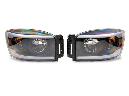 Raxiom Axial Series Headlights with Sequential LED Bar; Black Housing; Clear Lens (06-08 RAM 1500)