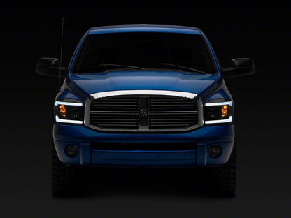 Raxiom Axial Series Headlights with Sequential LED Bar; Black Housing; Clear Lens (06-08 RAM 1500)
