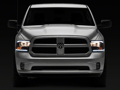 Raxiom Axial Series Headlights with LED Bar; Black Housing; Clear Lens (09-18 RAM 1500 w/ Factory Halogen Non-Projector Headlights)