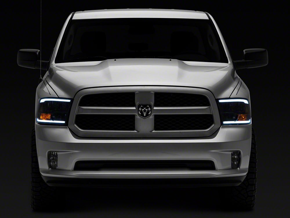 Raxiom Axial Series Headlights with LED Bar; Black Housing; Clear Lens (09-18 RAM 1500 w/ Factory Halogen Non-Projector Headlights)