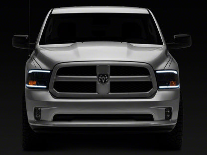 Raxiom Axial Series Headlights with LED Bar; Black Housing; Clear Lens (09-18 RAM 1500 w/ Factory Halogen Non-Projector Headlights)